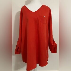 Soft Surroundings Orange Tunic Large Roll Tab Sleeves Colorful Artsy Lagen